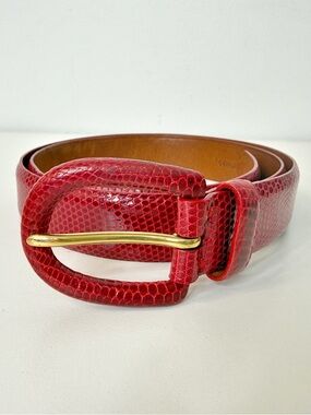 Ralph Lauren Red Genuine Lizard Belt Women’s Medium Exotic Rare Made In Italy